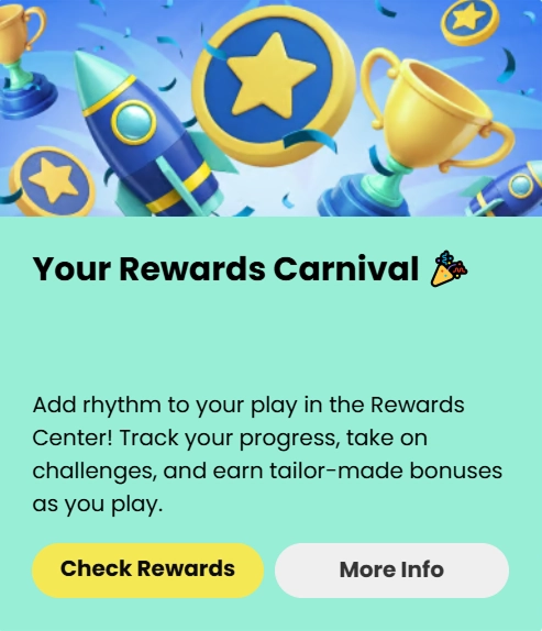 Rewards Carnival with rocket trophy and star coins