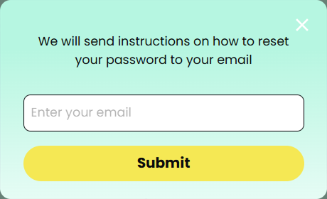 Reset password form with email and Submit