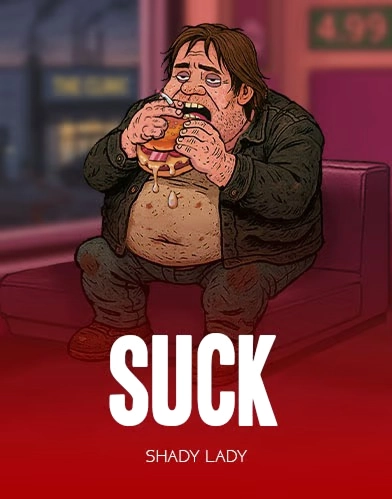 Suck dishevelled man eating burger on sofa